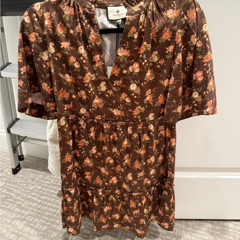 NWT! Tuckernuck Chintz Brown Floral Mini Dress - Picture 6 of 8
